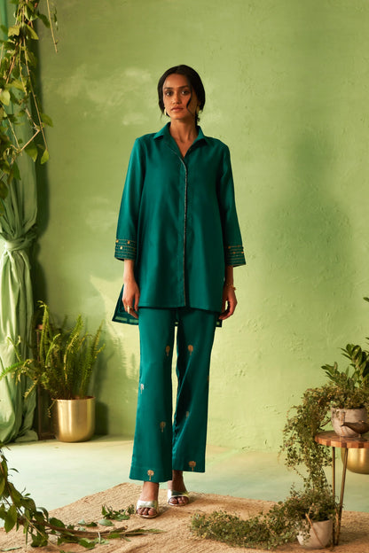 Peacock Green Collared Coord Set Rs. 15,000.00