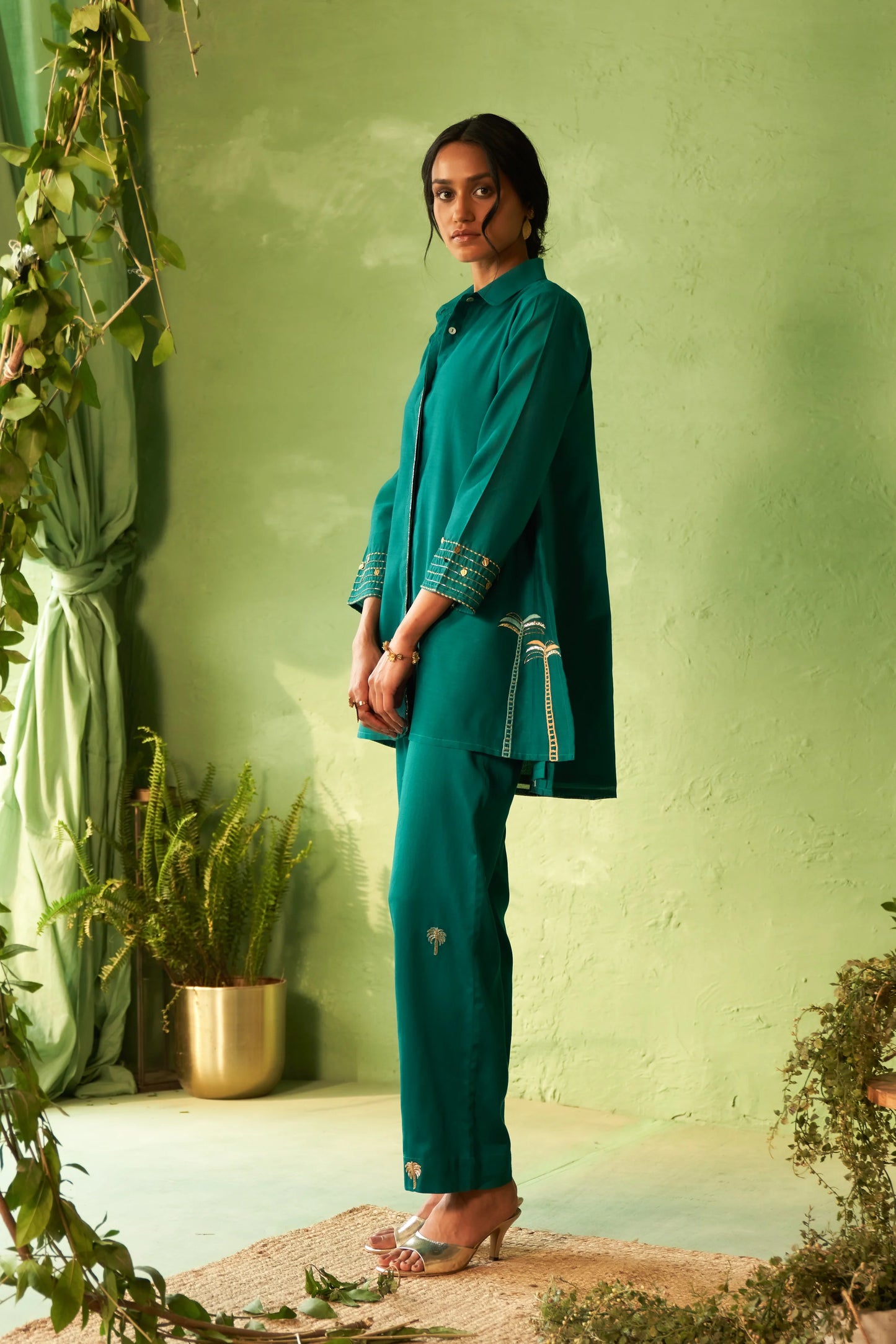 Peacock Green Collared Coord Set Rs. 15,000.00