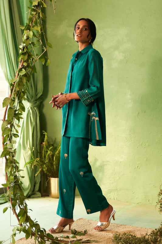 Peacock Green Collared Coord Set Rs. 15,000.00
