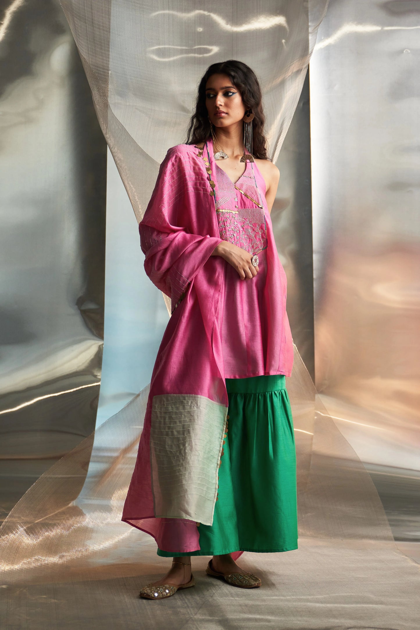 Bloom Pink Sleeveless Sharara (2 Dupatta Options)