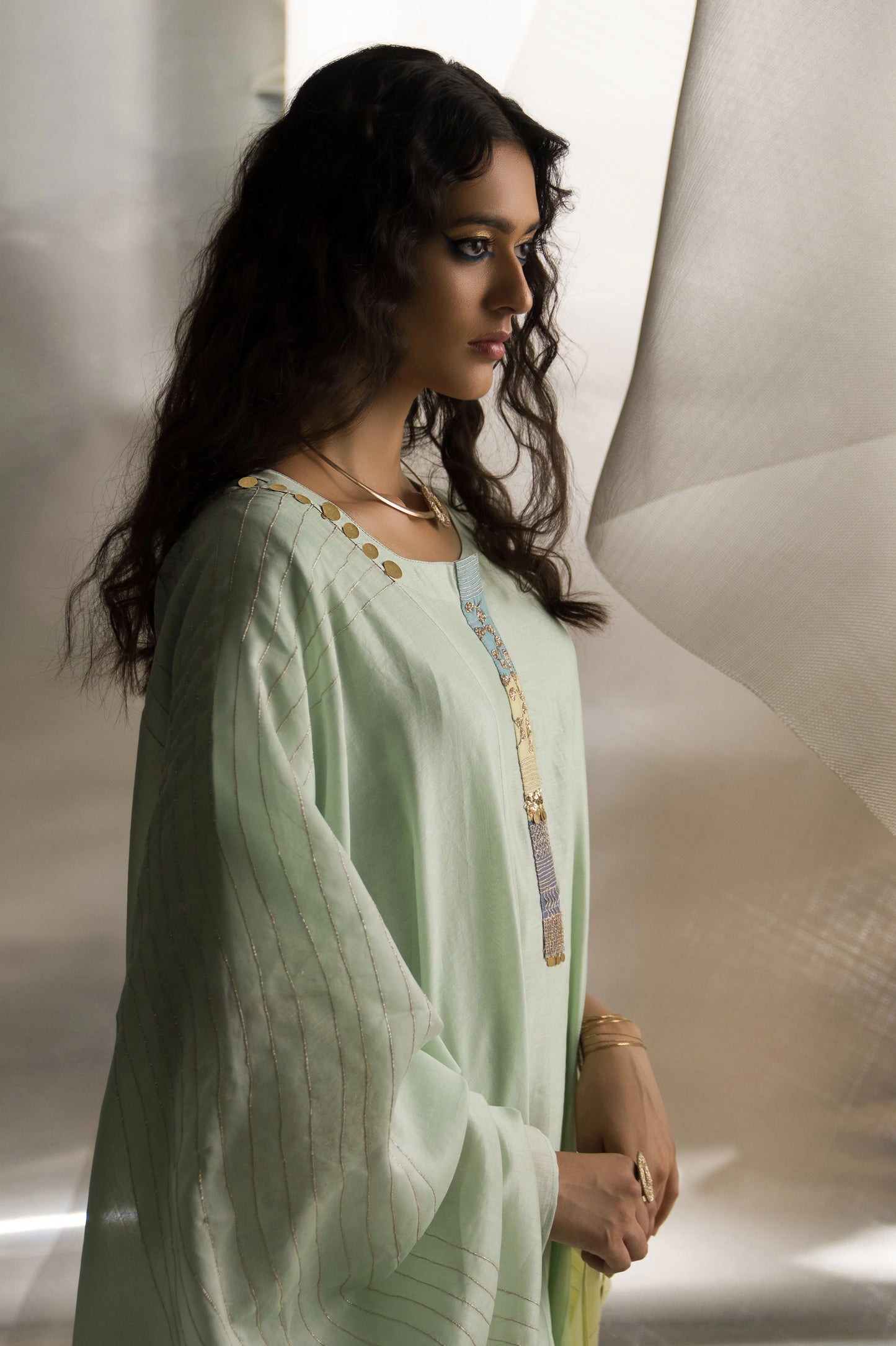 Mint Green Flared Sleeve Kurta Set