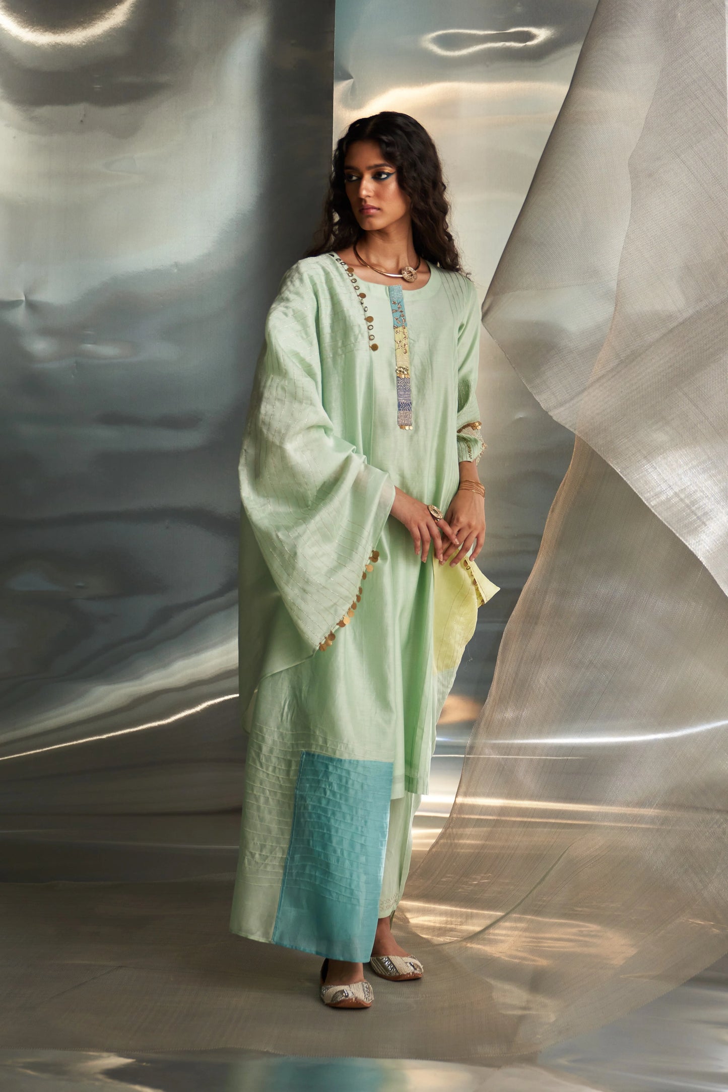 Mint Green Flared Sleeve Kurta Set