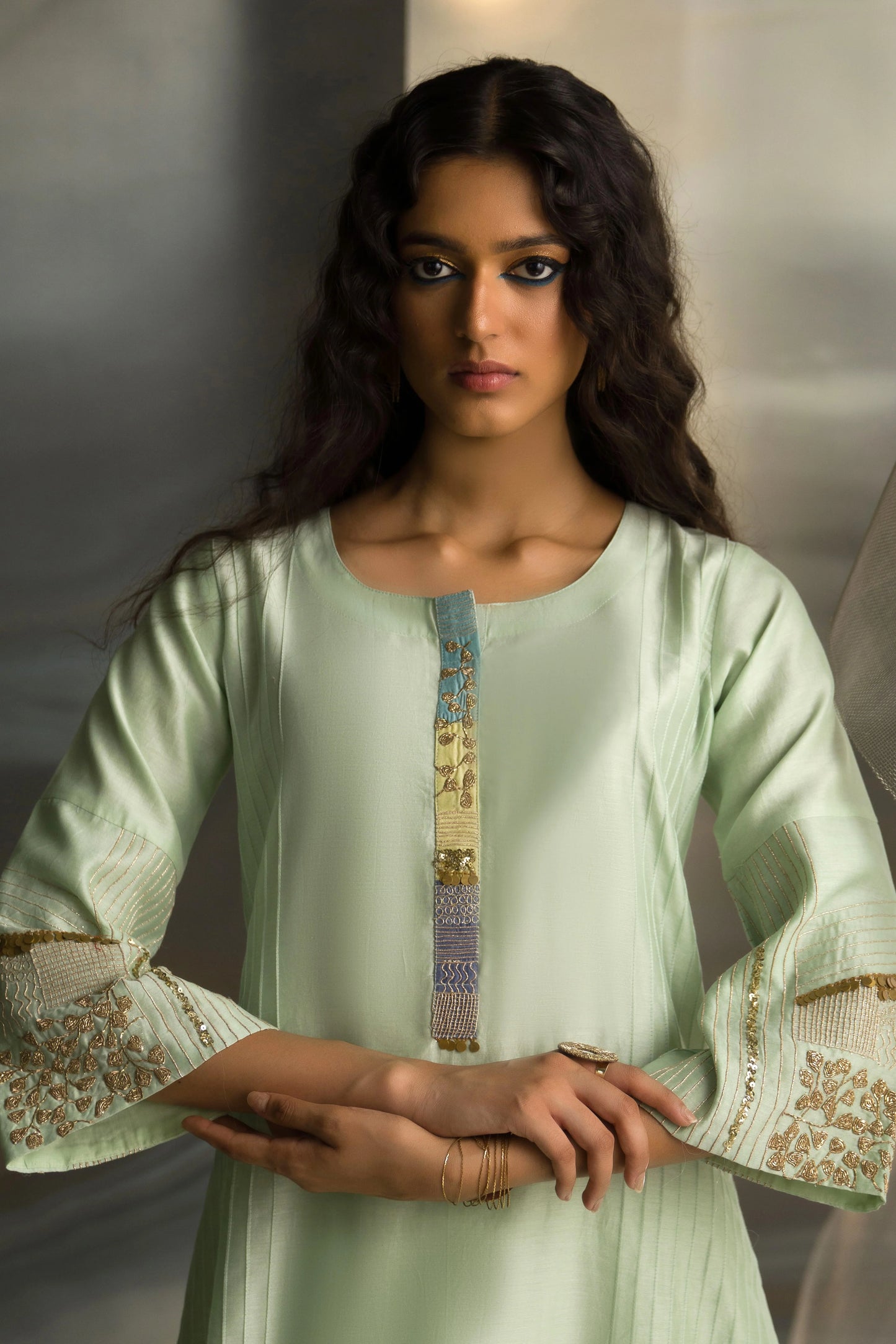 Mint Green Flared Sleeve Kurta Set