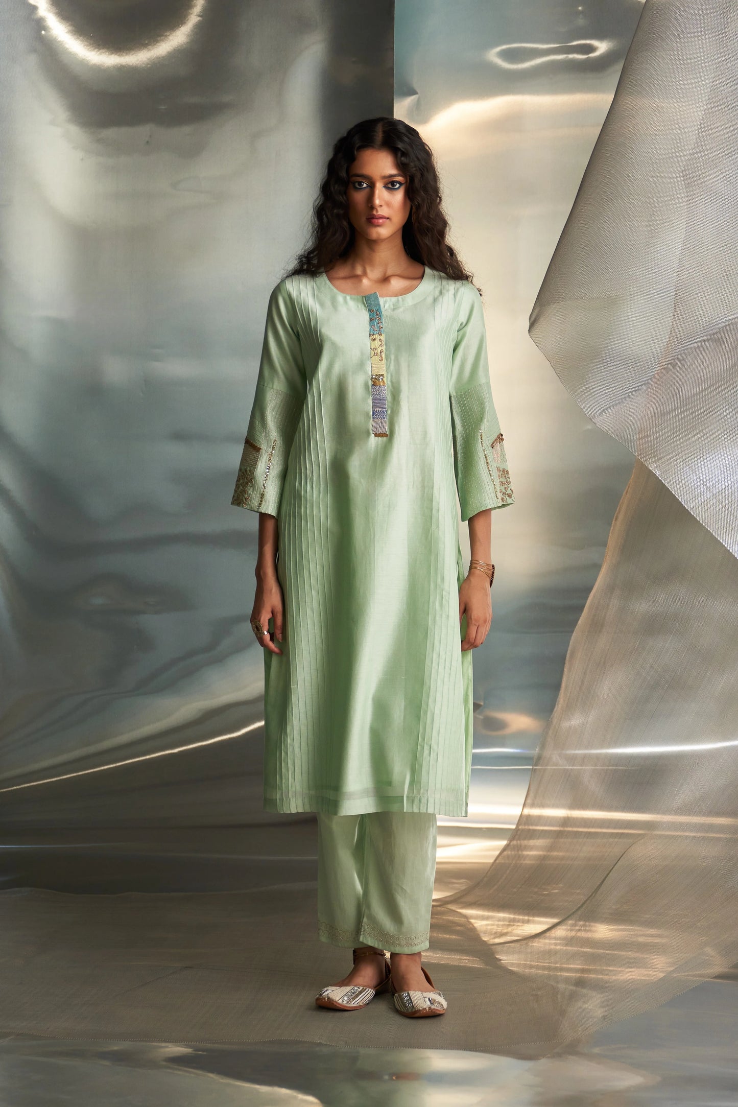 Mint Green Flared Sleeve Kurta Set