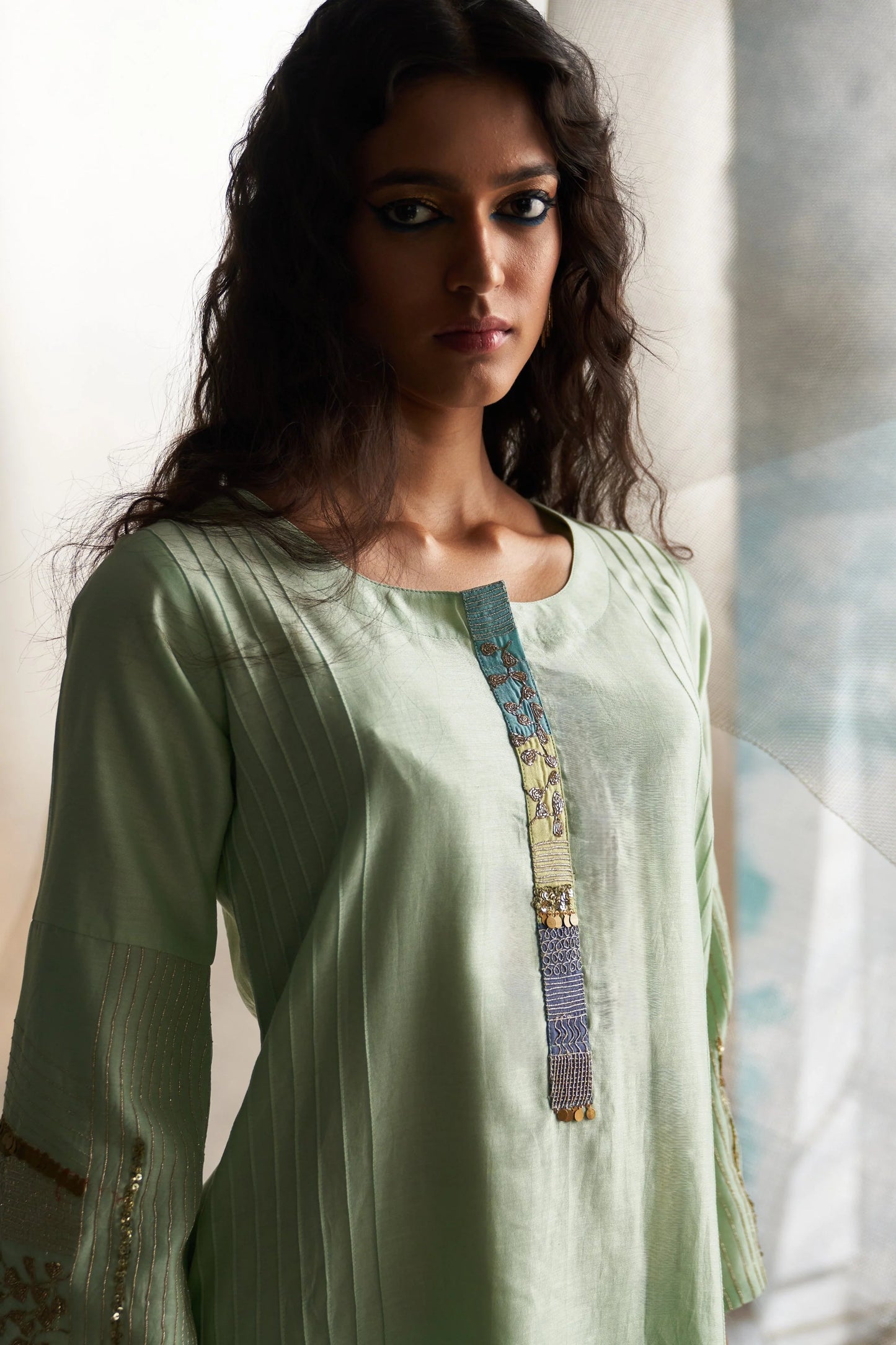 Mint Green Flared Sleeve Kurta Set