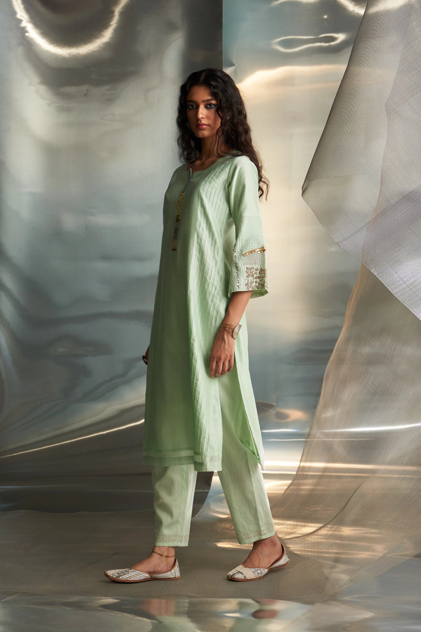 Mint Green Flared Sleeve Kurta Set