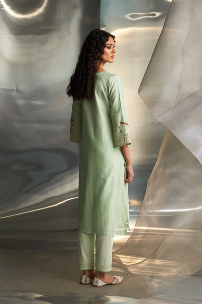 Mint Green Flared Sleeve Kurta Set