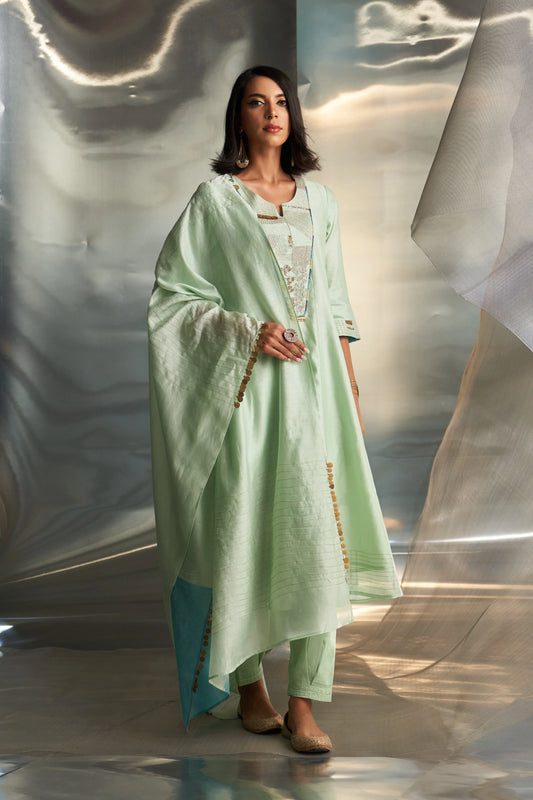 miSr Embroidered Flared Kurta Set