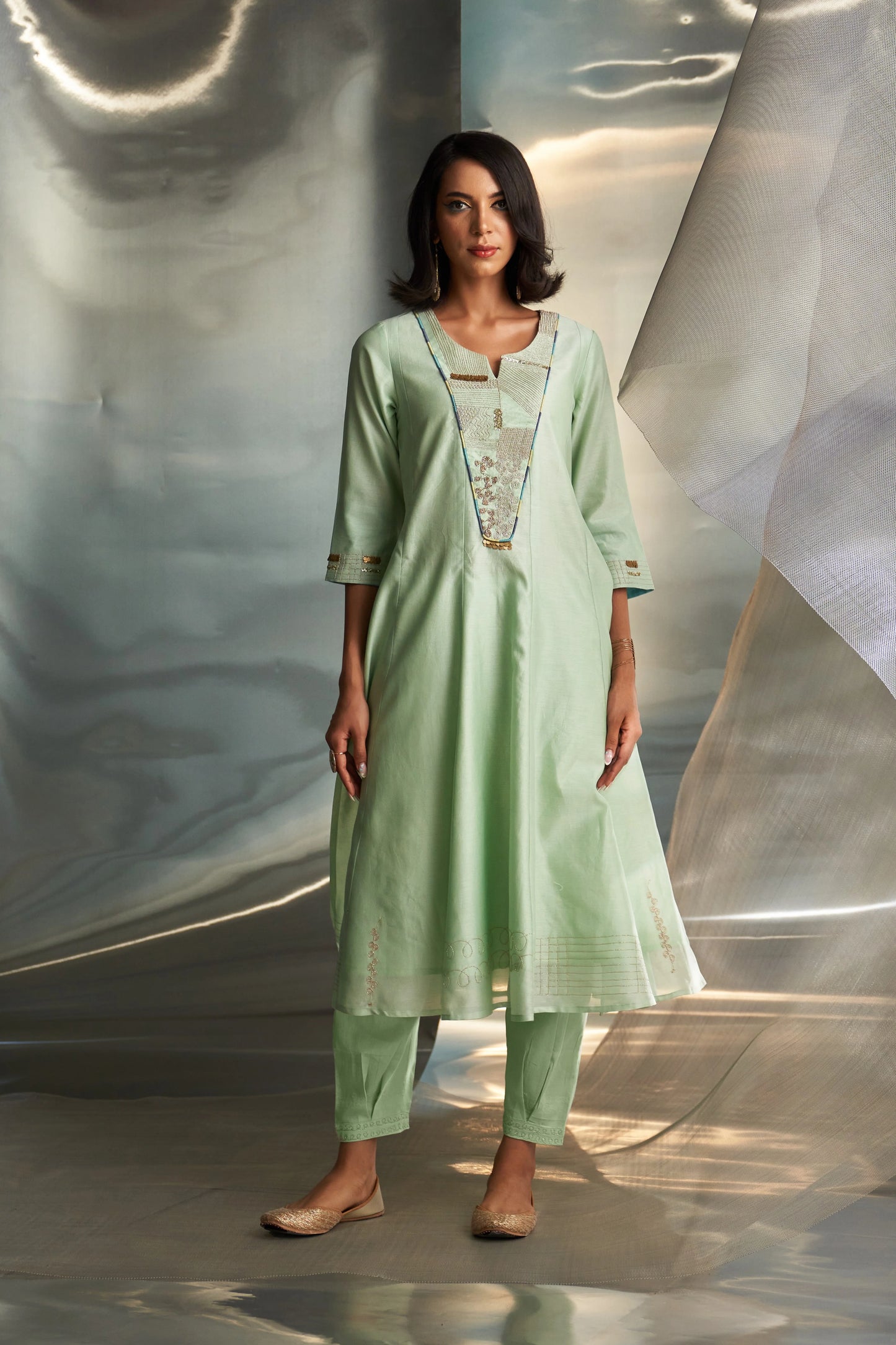 miSr Embroidered Flared Kurta Set