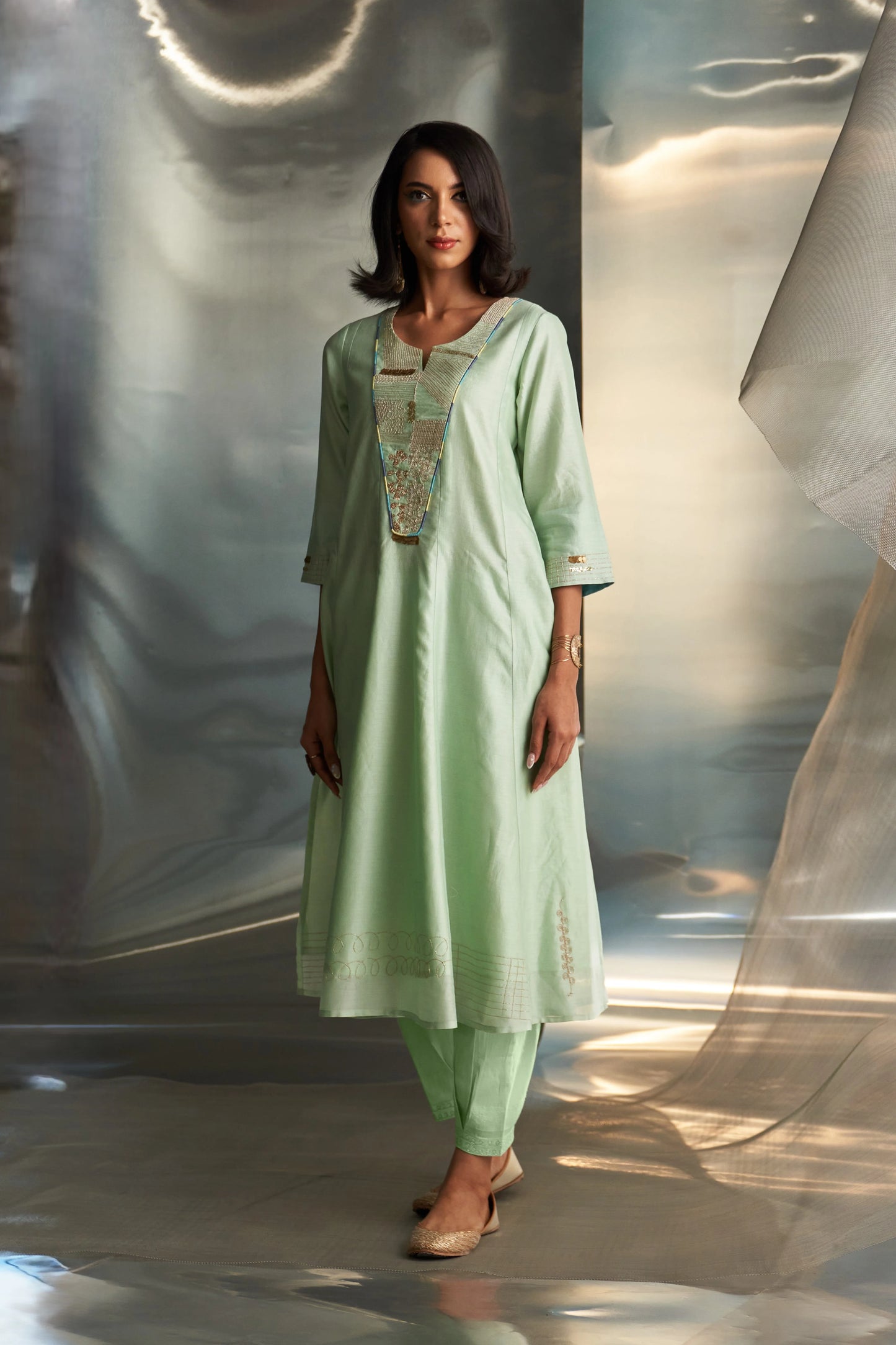 miSr Embroidered Flared Kurta Set