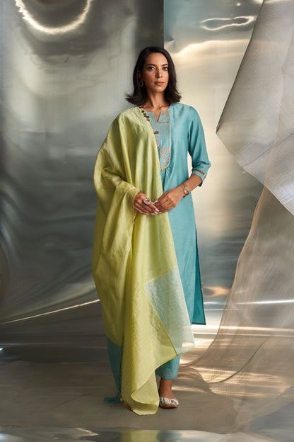 Powder Blue Gathered Kurta Set