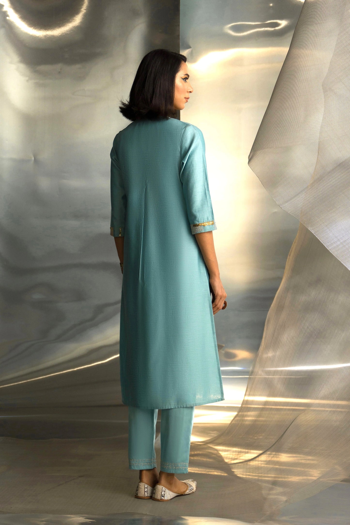 Powder Blue Gathered Kurta Set