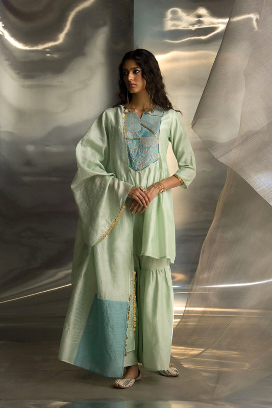 Mint Green Embroidered Sharara