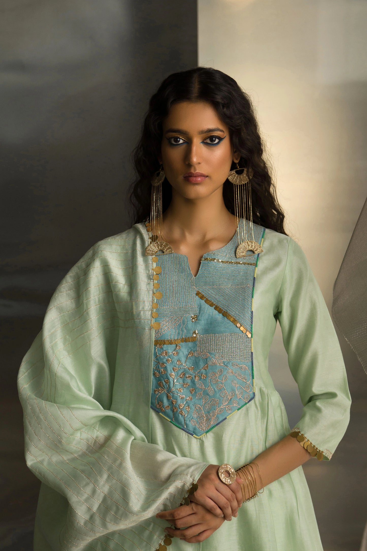 Mint Green Embroidered Sharara