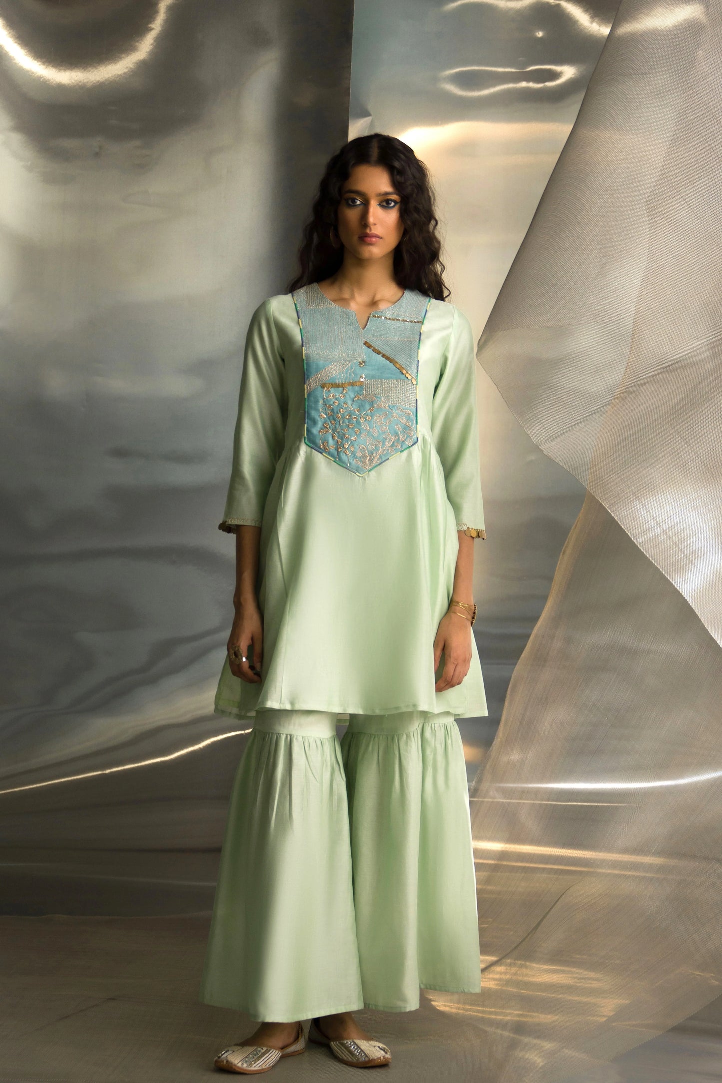 Mint Green Embroidered Sharara