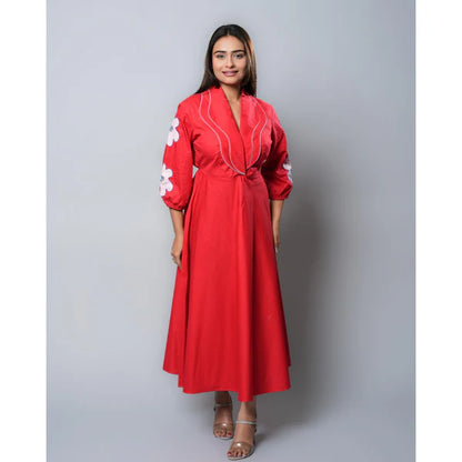 Red Double Collar Flare Dress