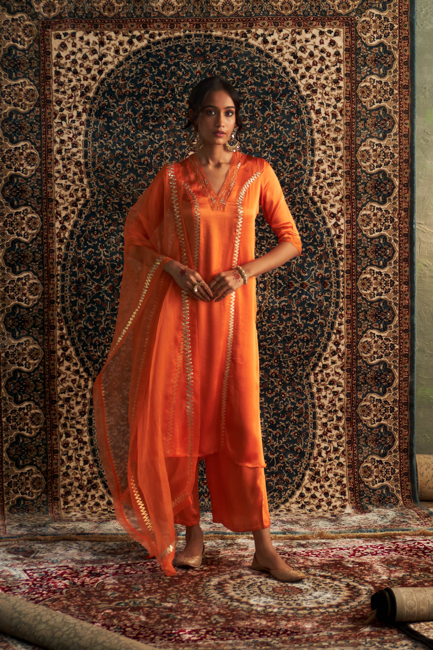 Saffron Embroidered Kurta Set