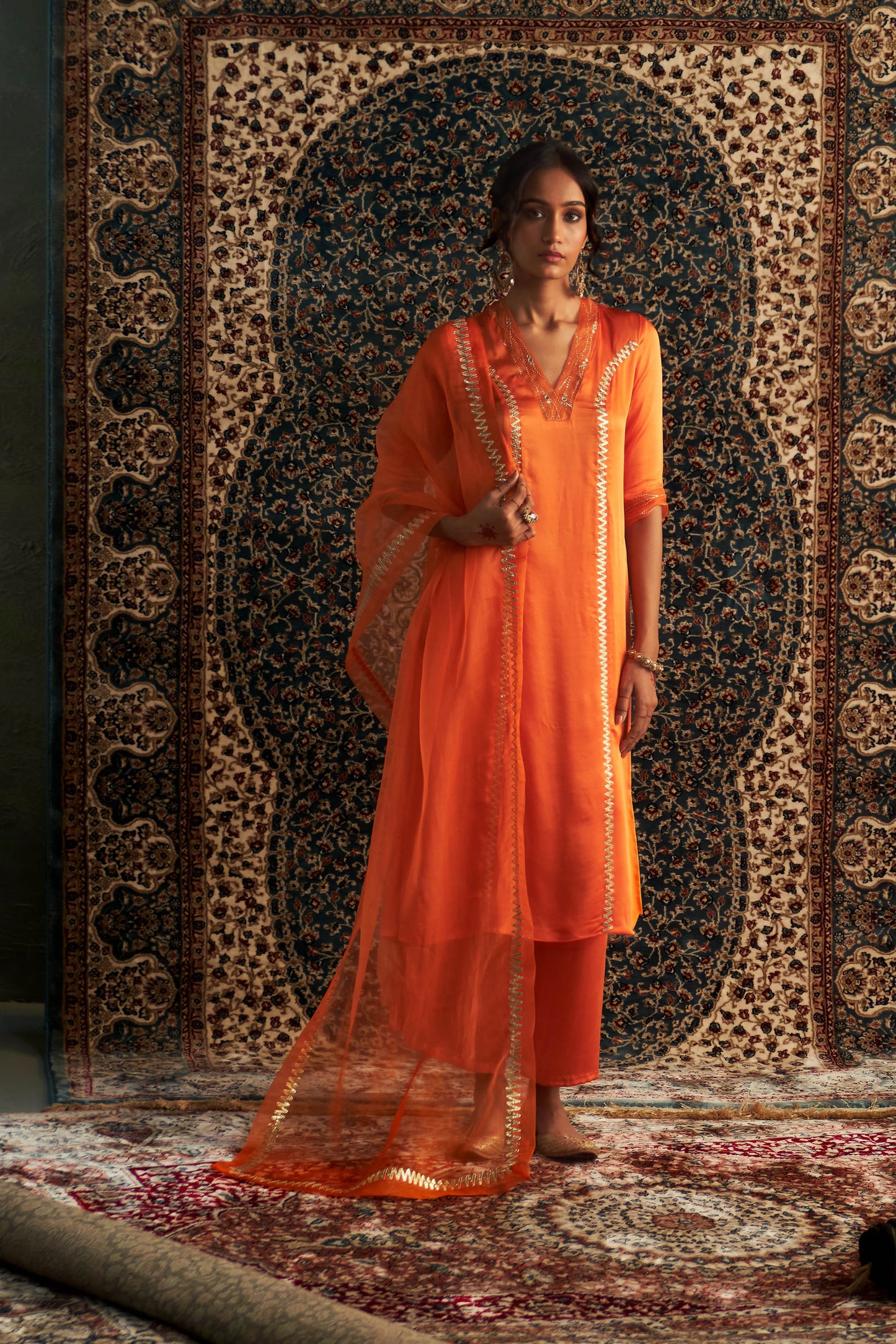 Saffron Embroidered Kurta Set