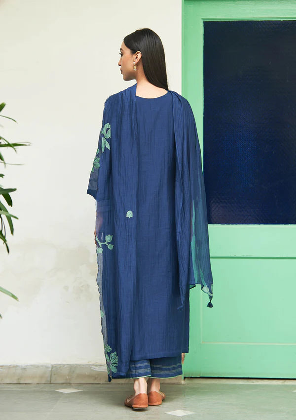 Indigo Floral Applique Kurta Set