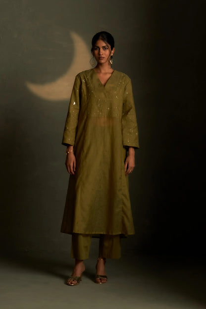 Olive Dusk Double yoke kurta set