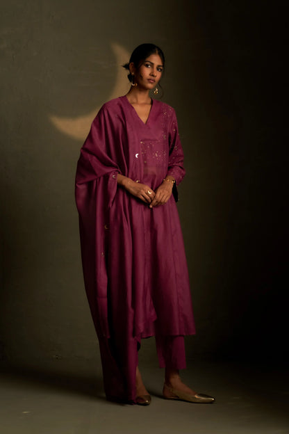 Twilight Magenta double yoke kurta set