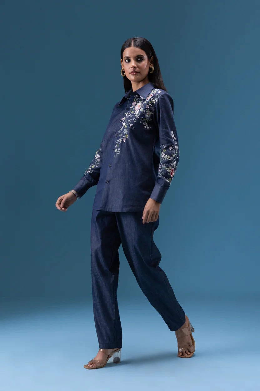 Indigo Bloom Embroidered Co-ord Set