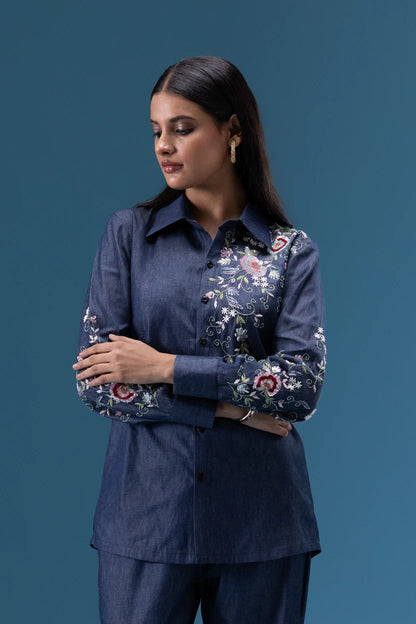 Indigo Bloom Embroidered Co-ord Set
