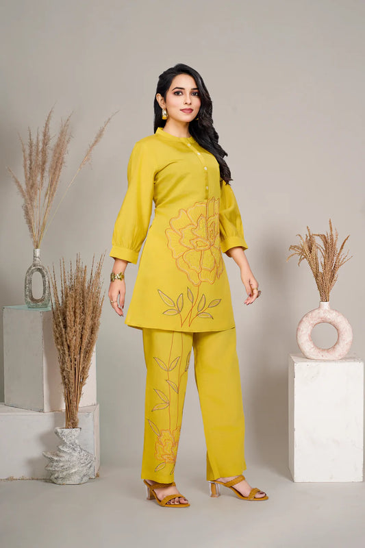 Yellow Embroidered Kurta With Pants