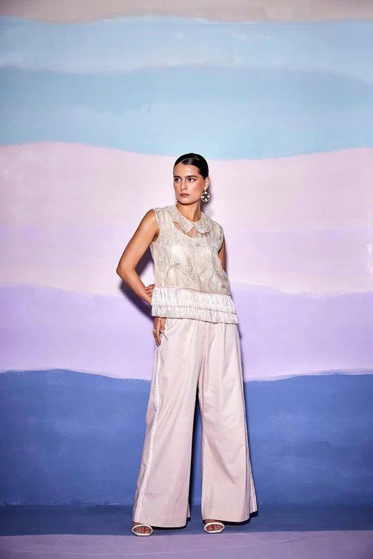 PETER COLLAR FRILLED TOP & BOOT PANT