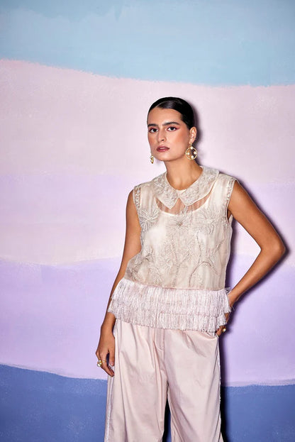 PETER COLLAR FRILLED TOP & BOOT PANT
