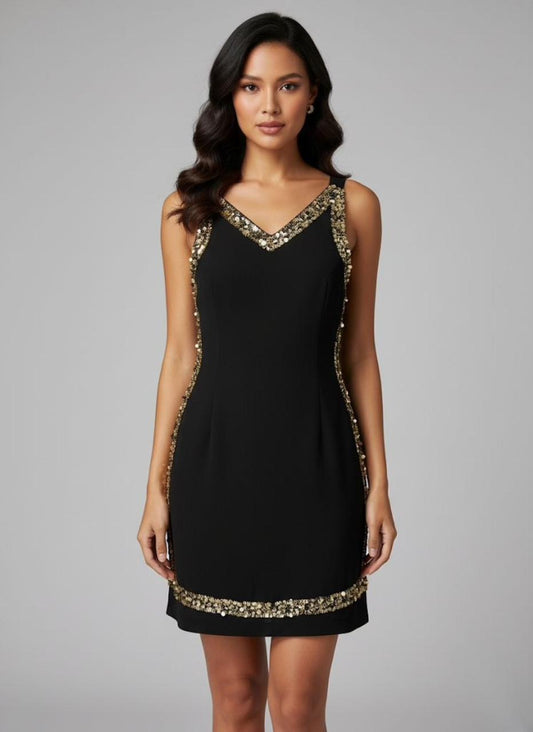 Black dress with Side embroidered in golden