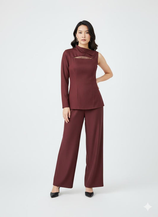 Maroon coordset with front neck piping