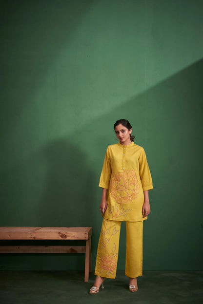 Yellow Embroidered Kurta with Pants