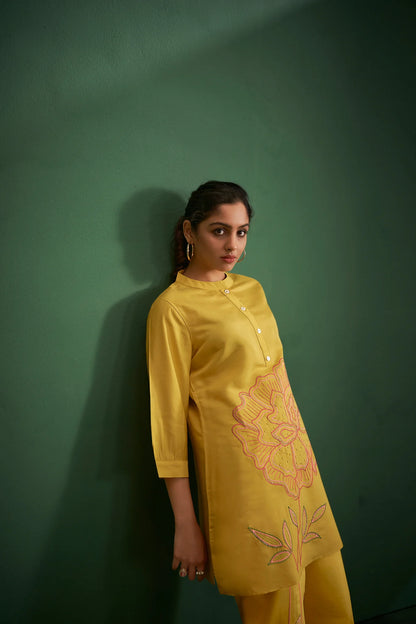 Yellow Embroidered Kurta with Pants