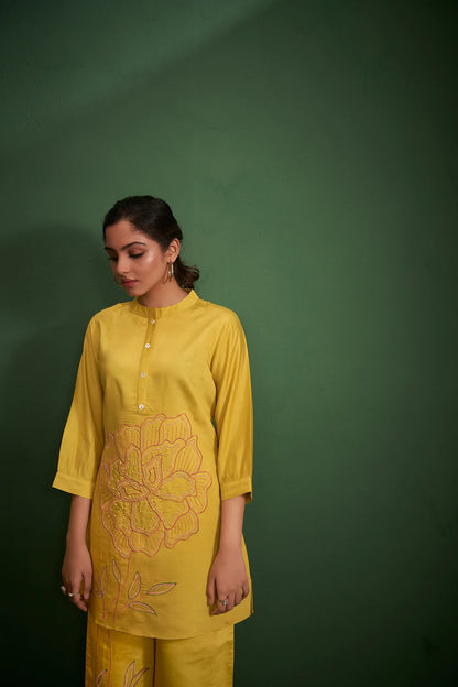 Yellow Embroidered Kurta with Pants