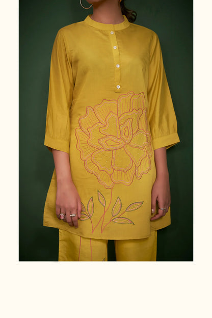 Yellow Embroidered Kurta with Pants