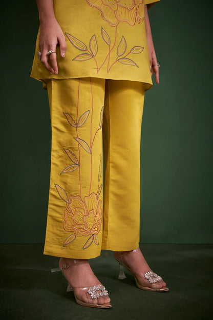 Yellow Embroidered Kurta with Pants