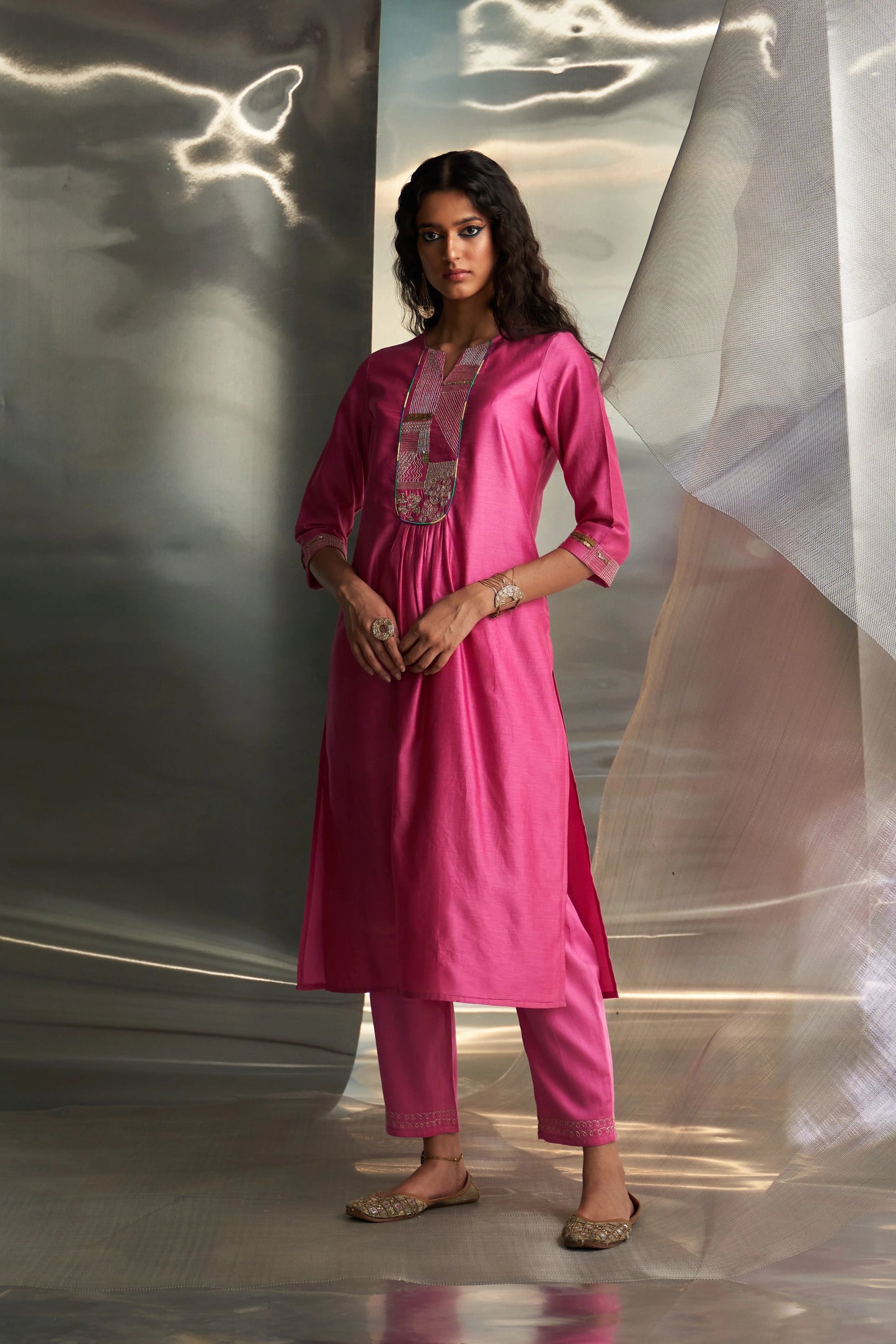 miSr Embroidered Gathered Kurta Set